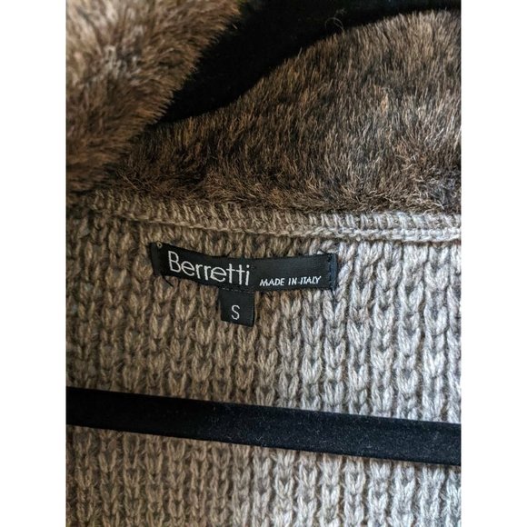 Berretti Womens Italian Sleeveless Cardigan Sweater Brown Faux Fur Collar Size S - Picture 6 of 12